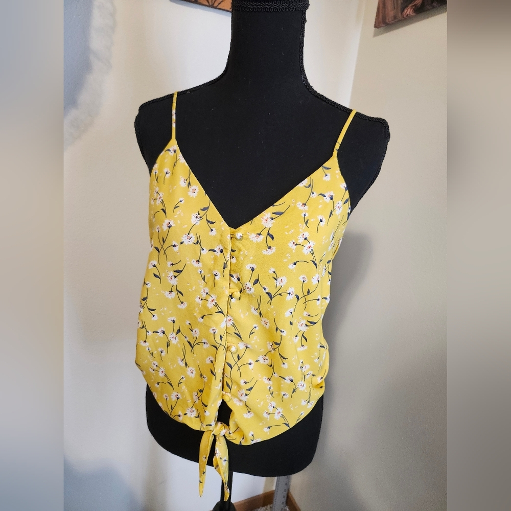 Sienna Sky Floral Yellow Tie Tank Top Blouse